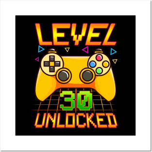 Vintage Level 30 Unlocked Funny 30th Birthday Gifts Gamer Posters and Art